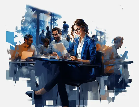 Profesionales trabajando con IA y Microsoft 365